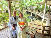 Strolling ryokan pathway going for breakfast