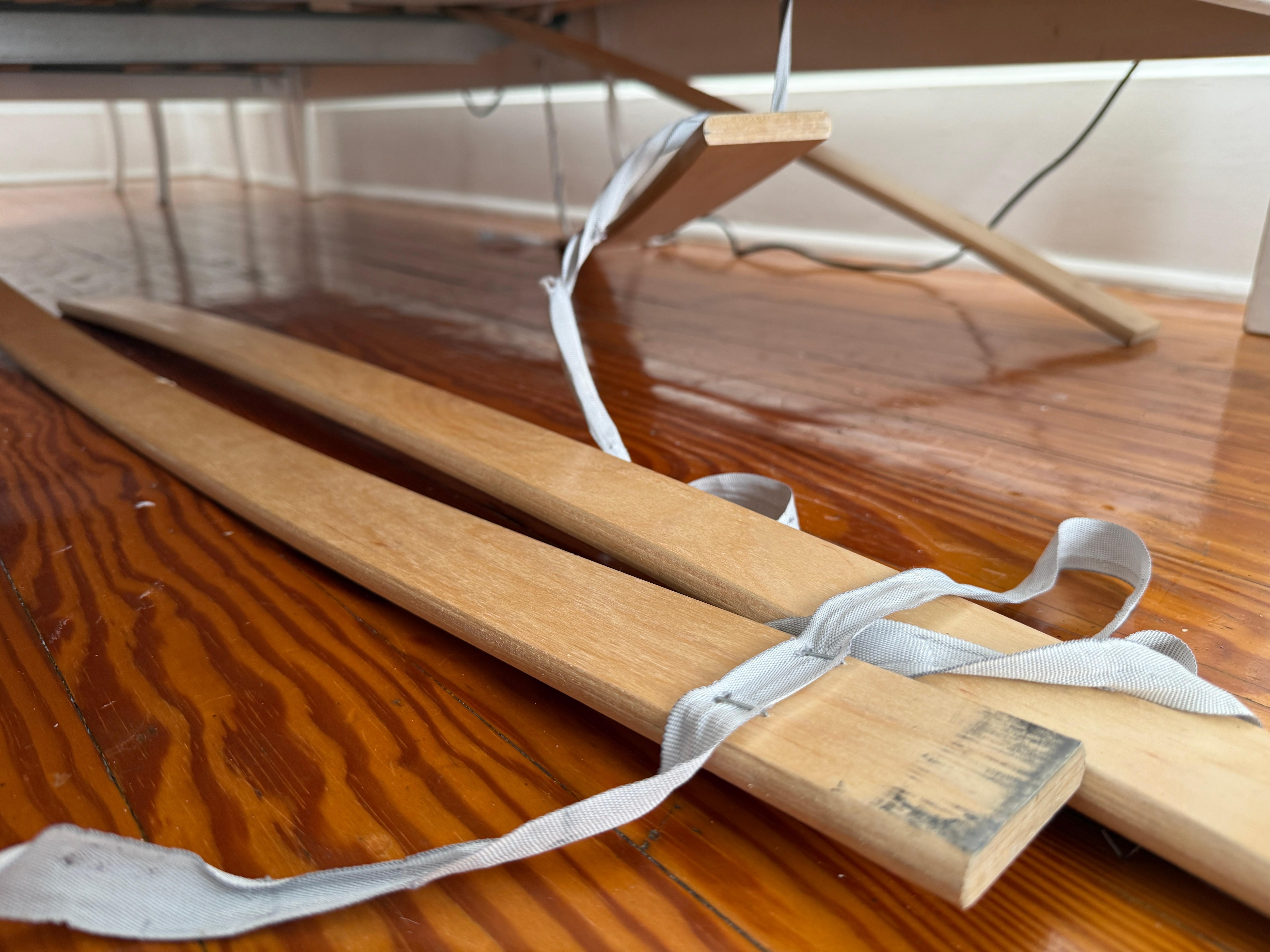 Slats from the mattress frame on the ground upon our arrival. 