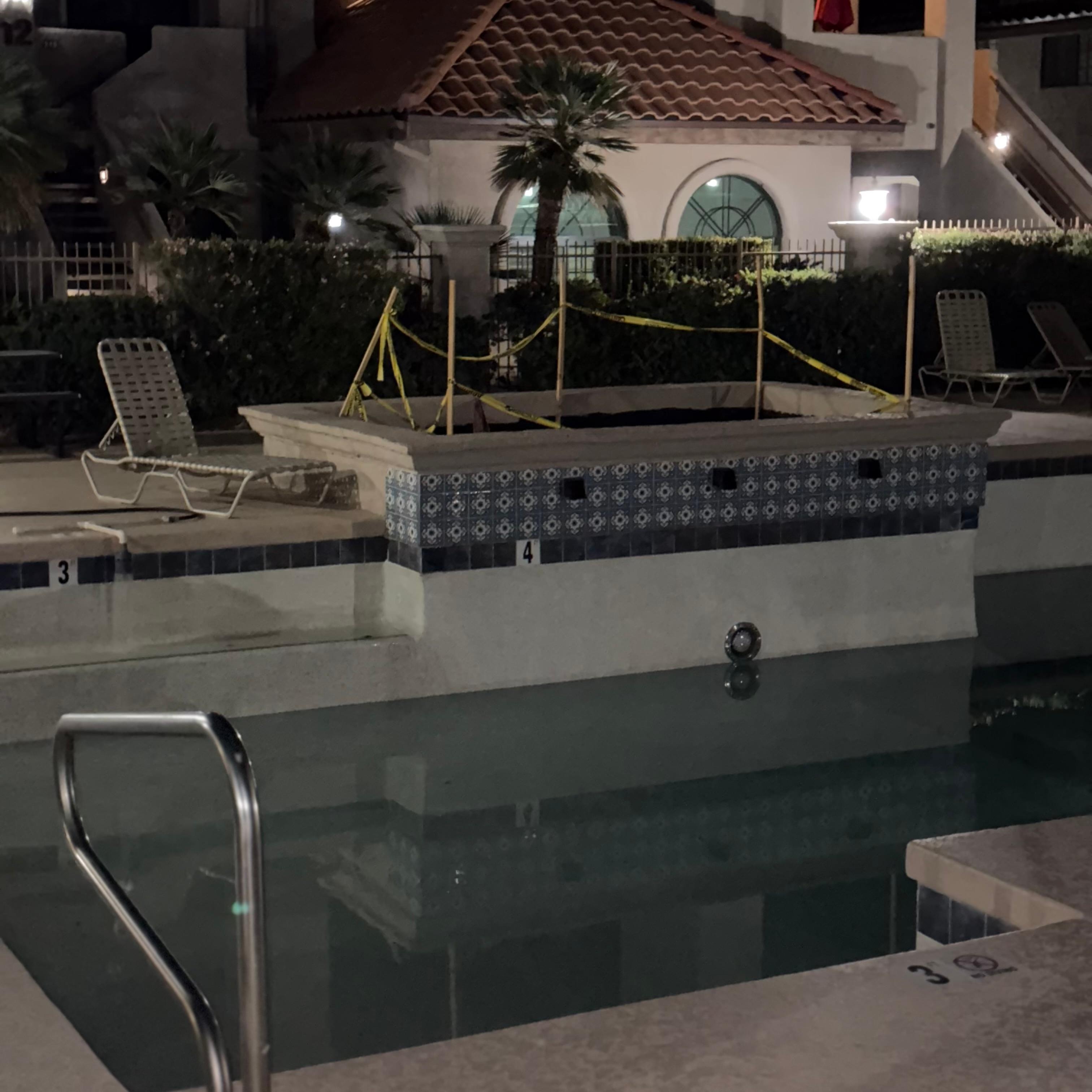 Pool with construction tape