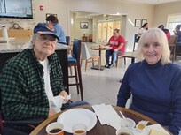 Enjoying our breakfast at the motel.
