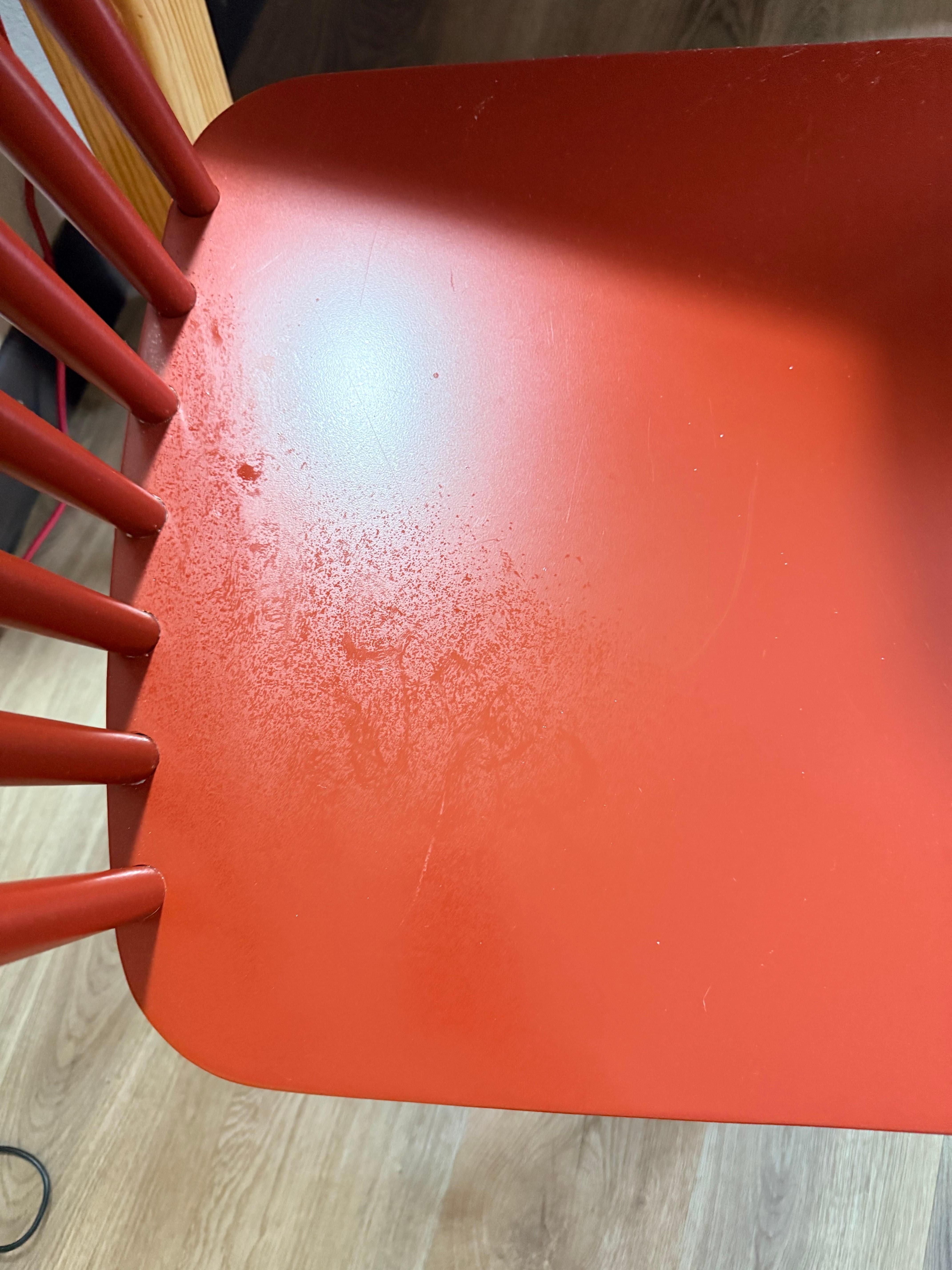 Something sprayed all over bathroom floor and chairs but unsure what it was.  Floor was extremely slippery needed to keep shoes on.