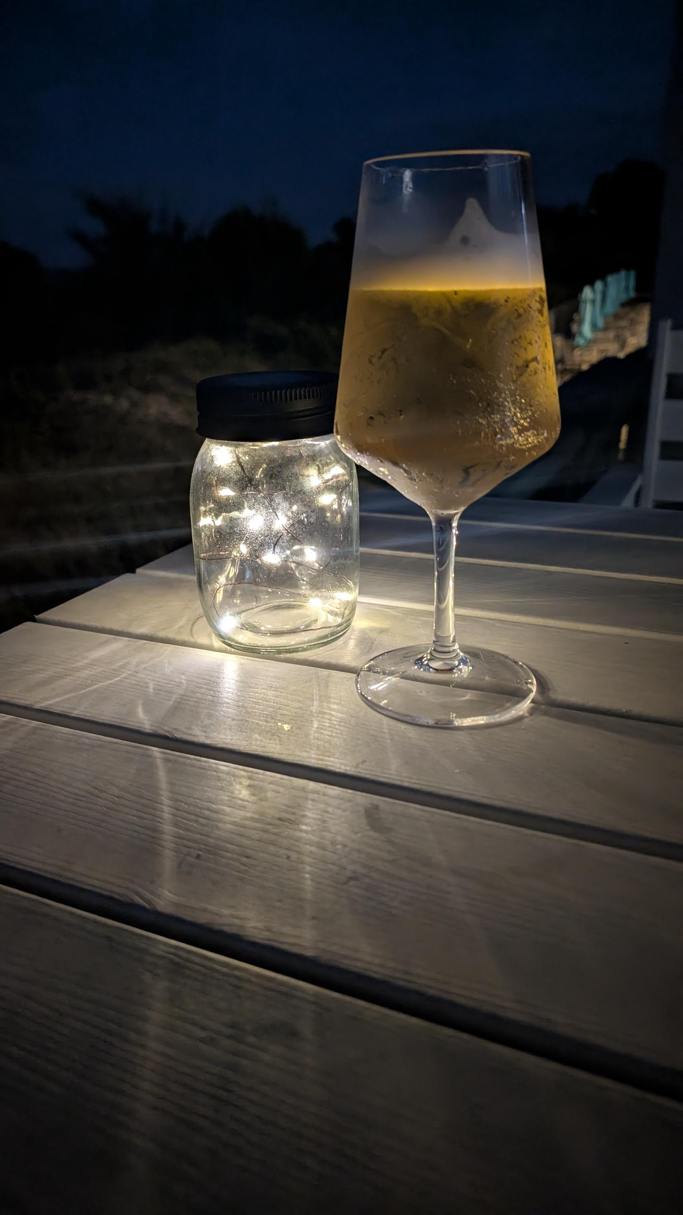 Nighttime cocktail on the balcony.