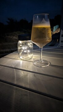 Nighttime cocktail on the balcony.