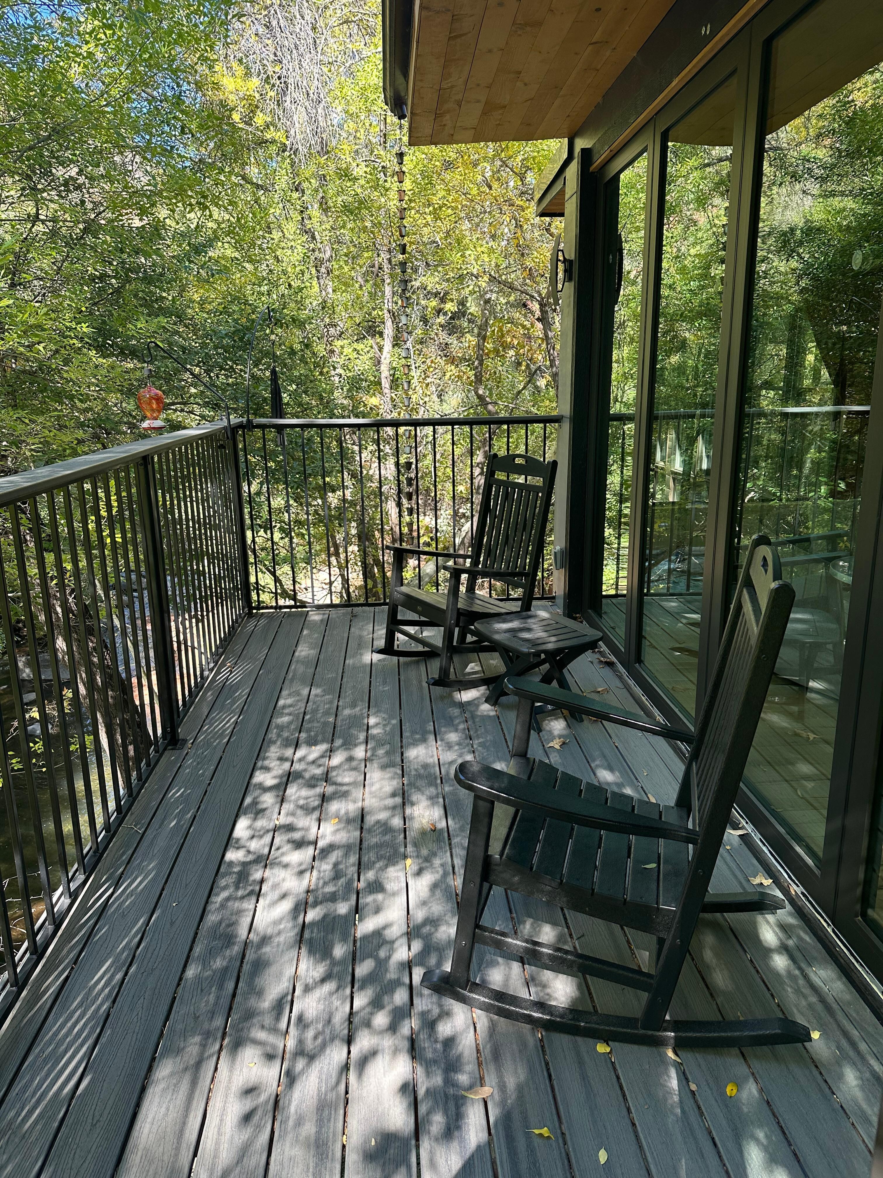 Balcony overlooking the creek. 