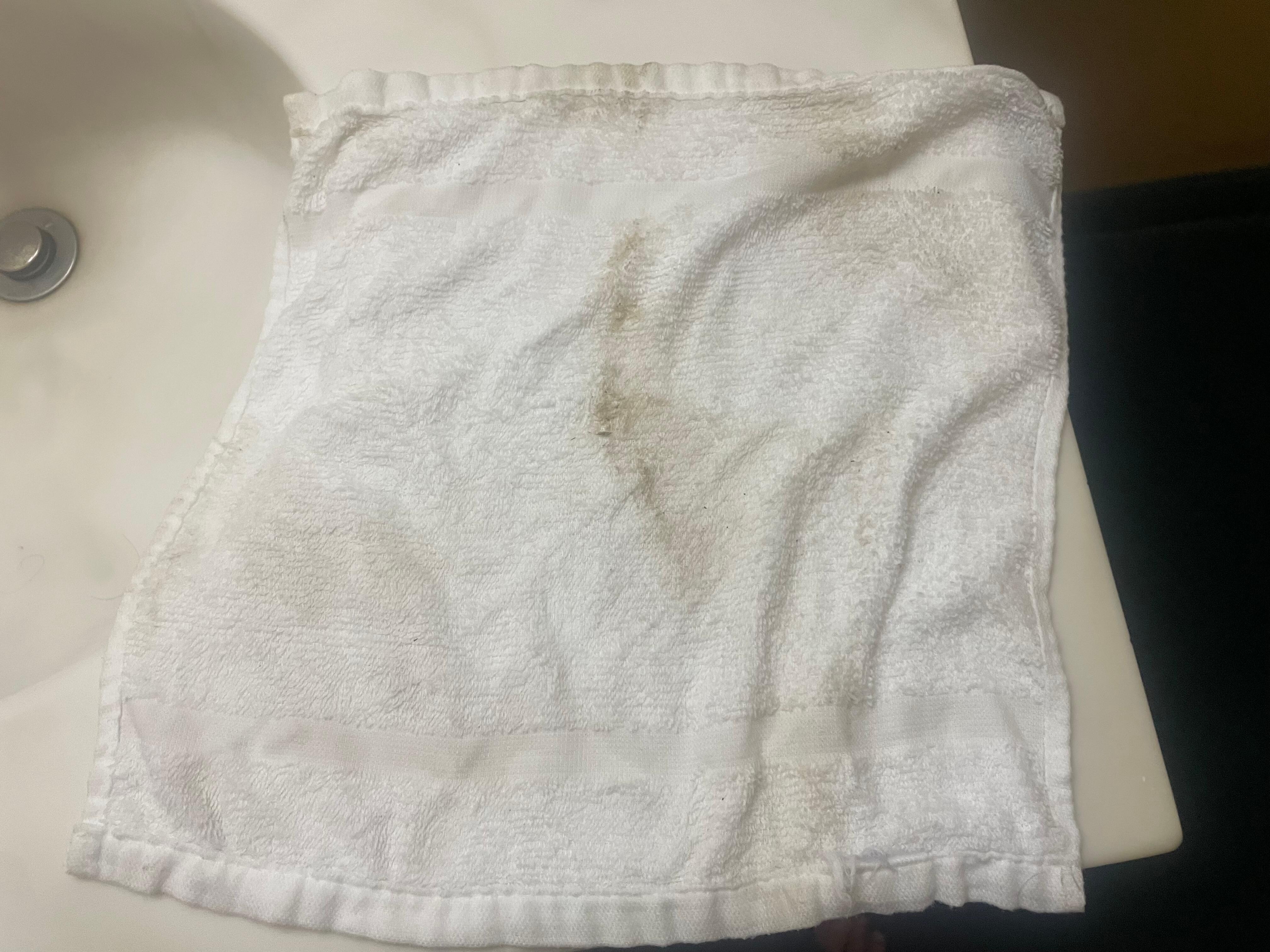 Rag after wiping around the sink and part of a desk… after this my wife requested a different room. The second room was only marginally better.