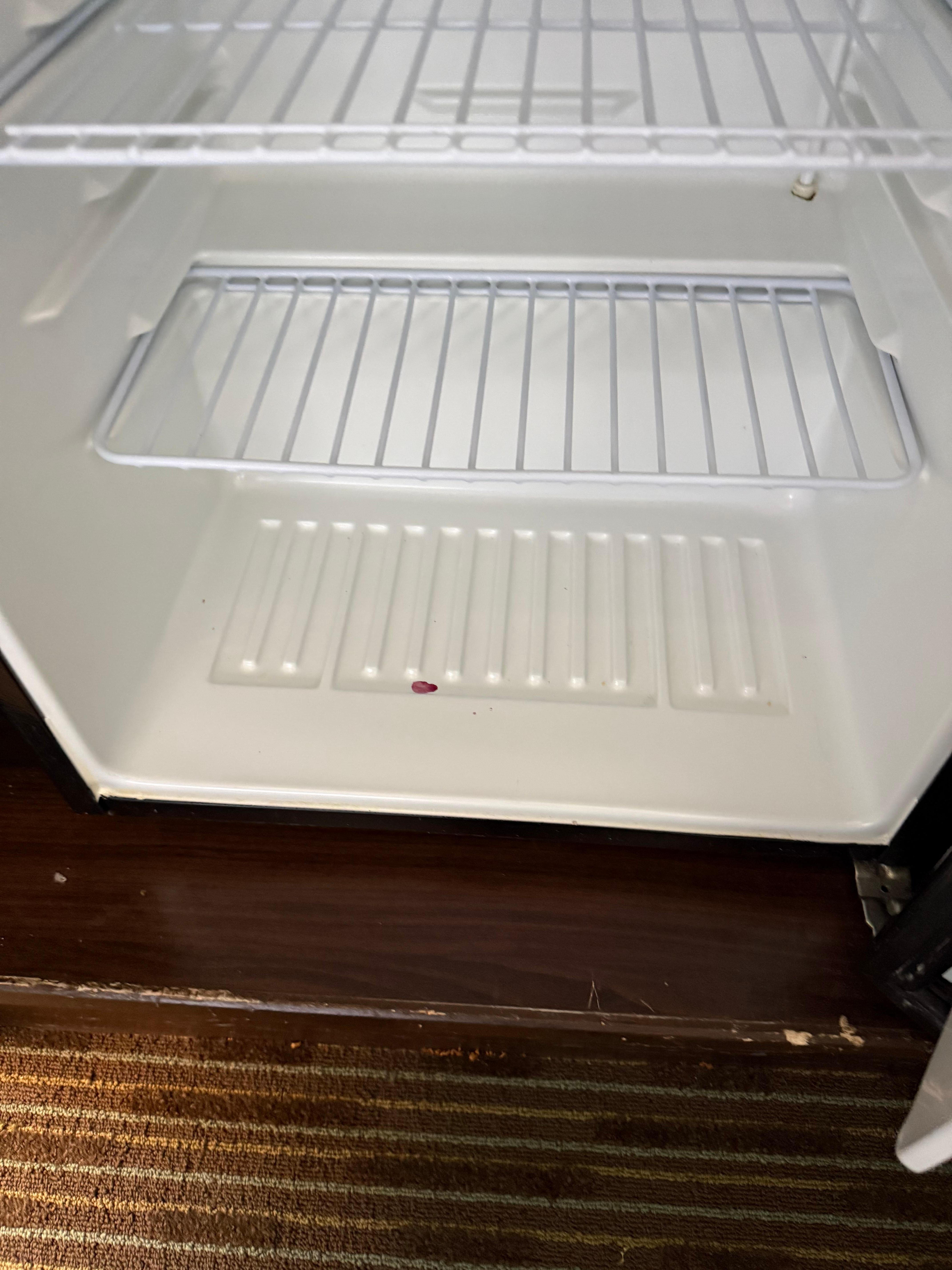 Refrigerator door and bottom had red stains 