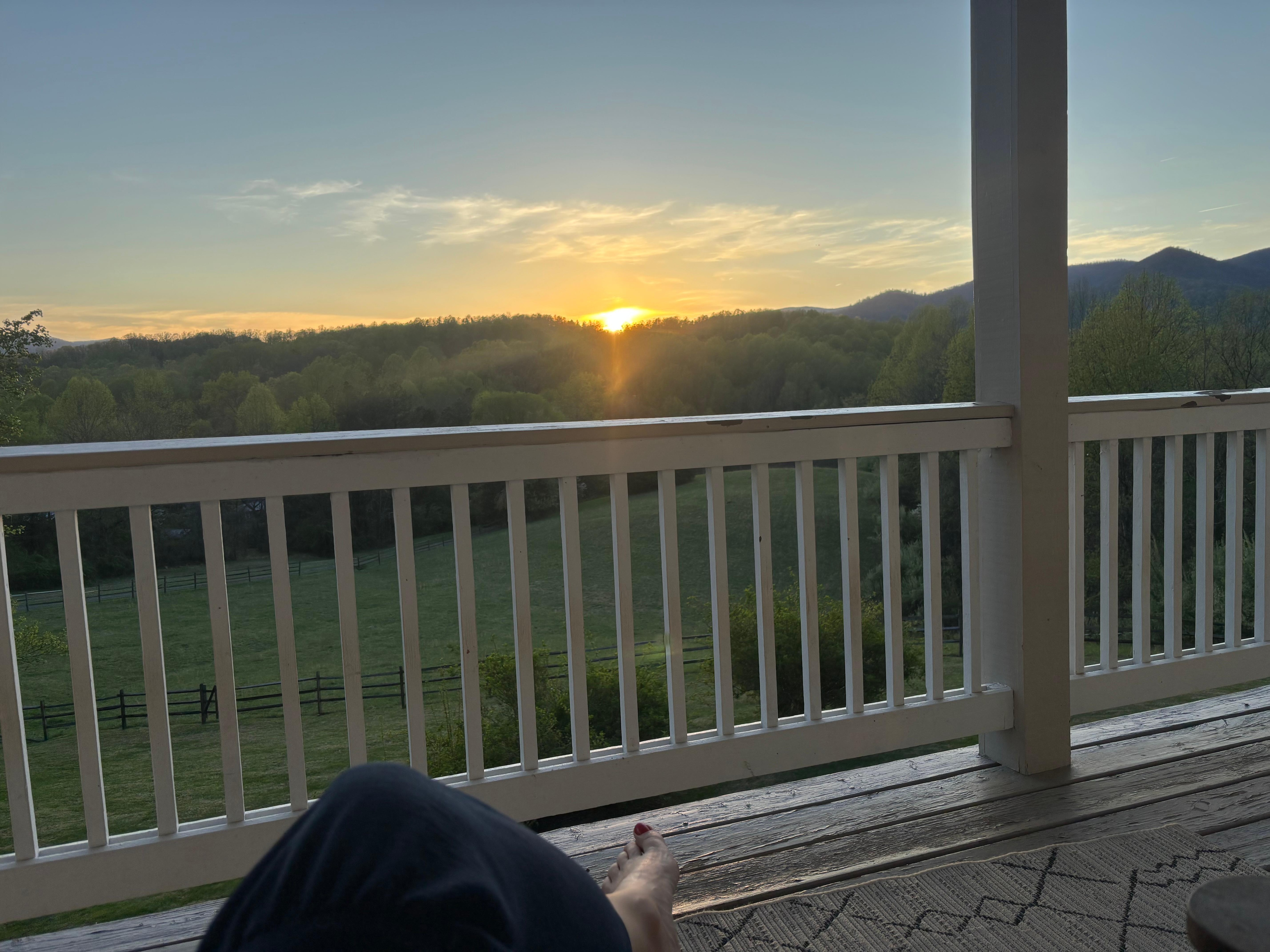 Peaceful front porch at sunset 