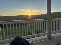 Peaceful front porch at sunset