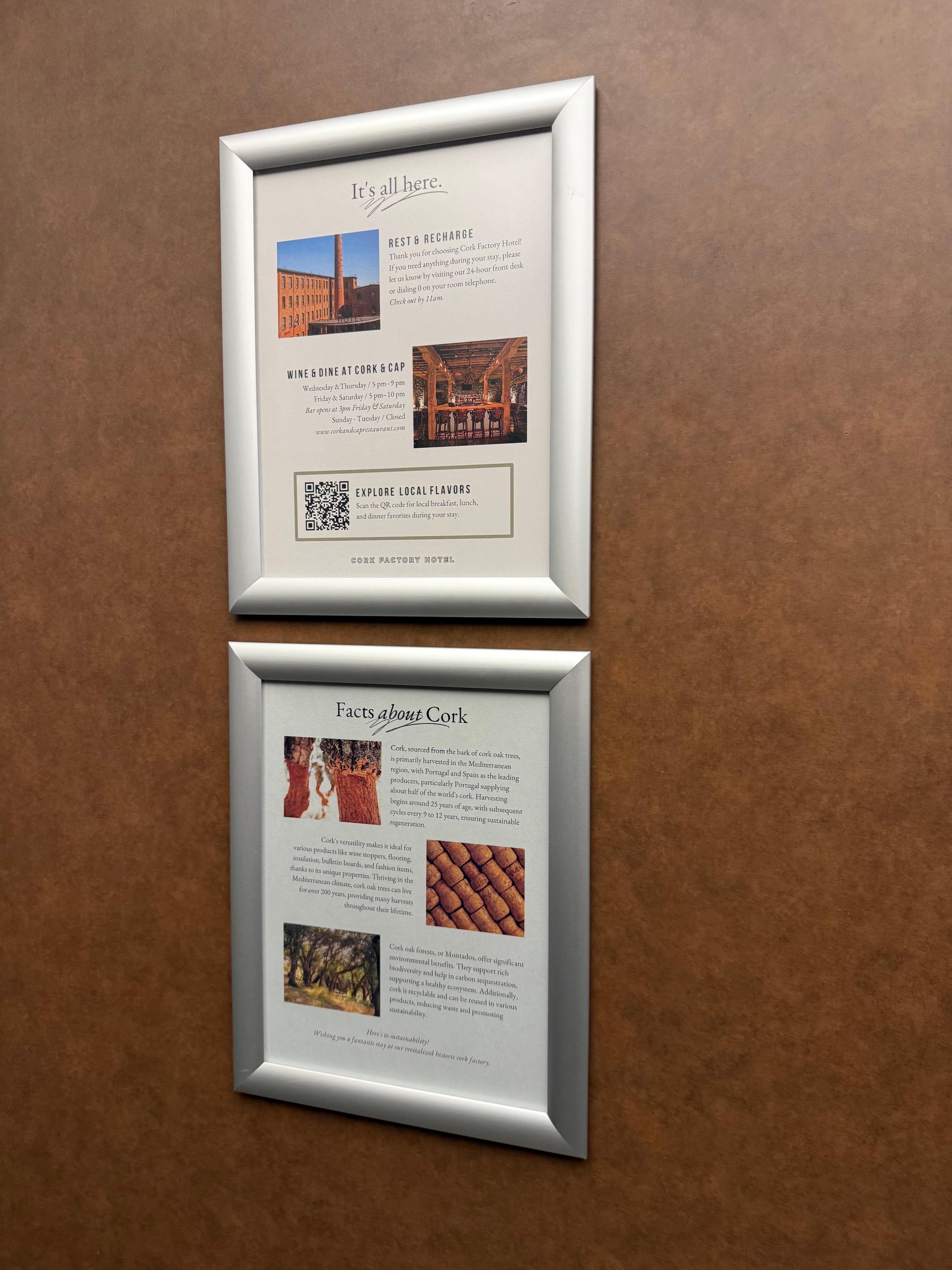 Cool transformation from a cork factory to a hotel. Imagine what the former factory employees would think (just the heat and A/C alone)?