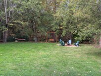 The fnced in backyard