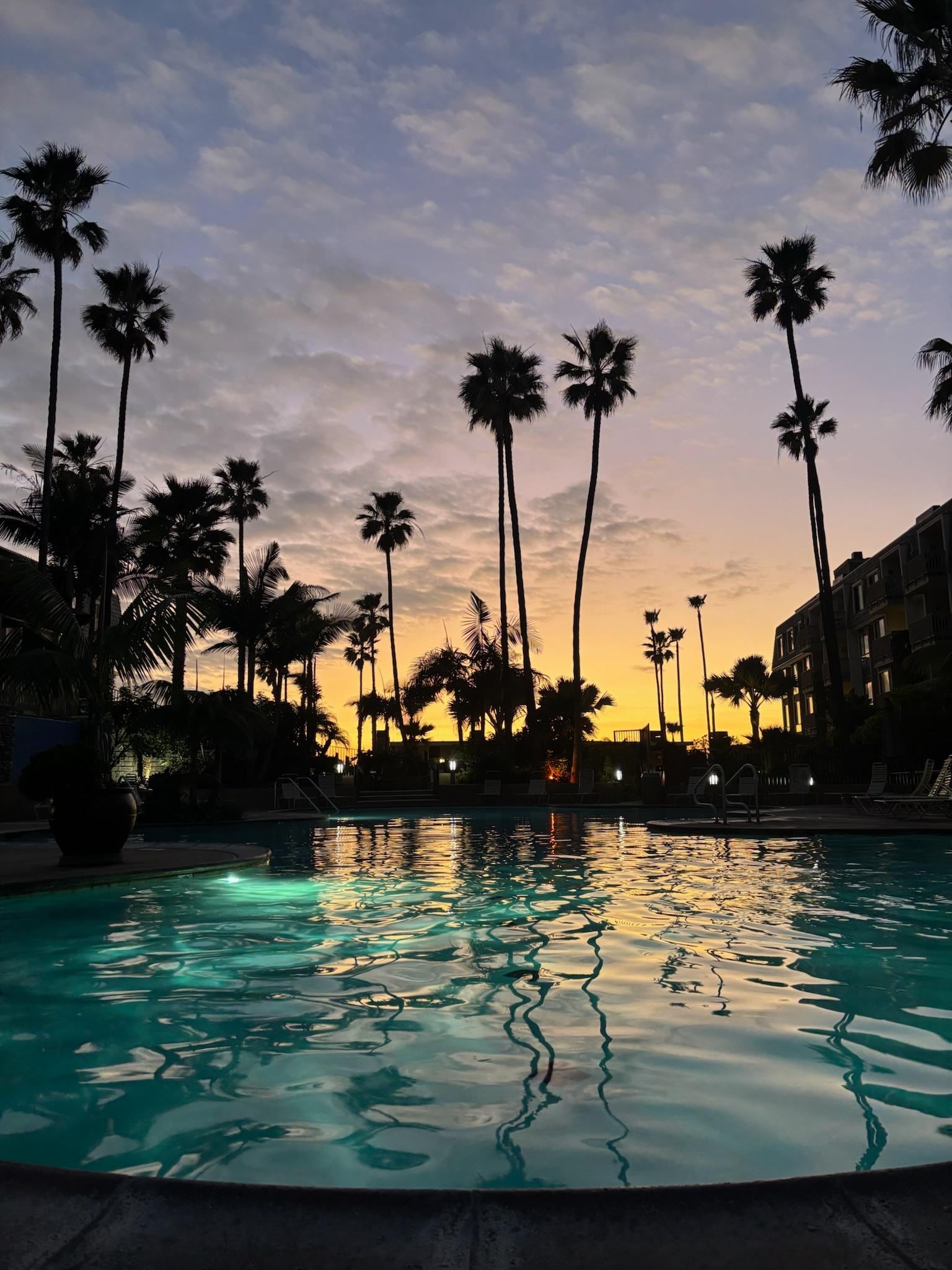 Pool view at sunset 
