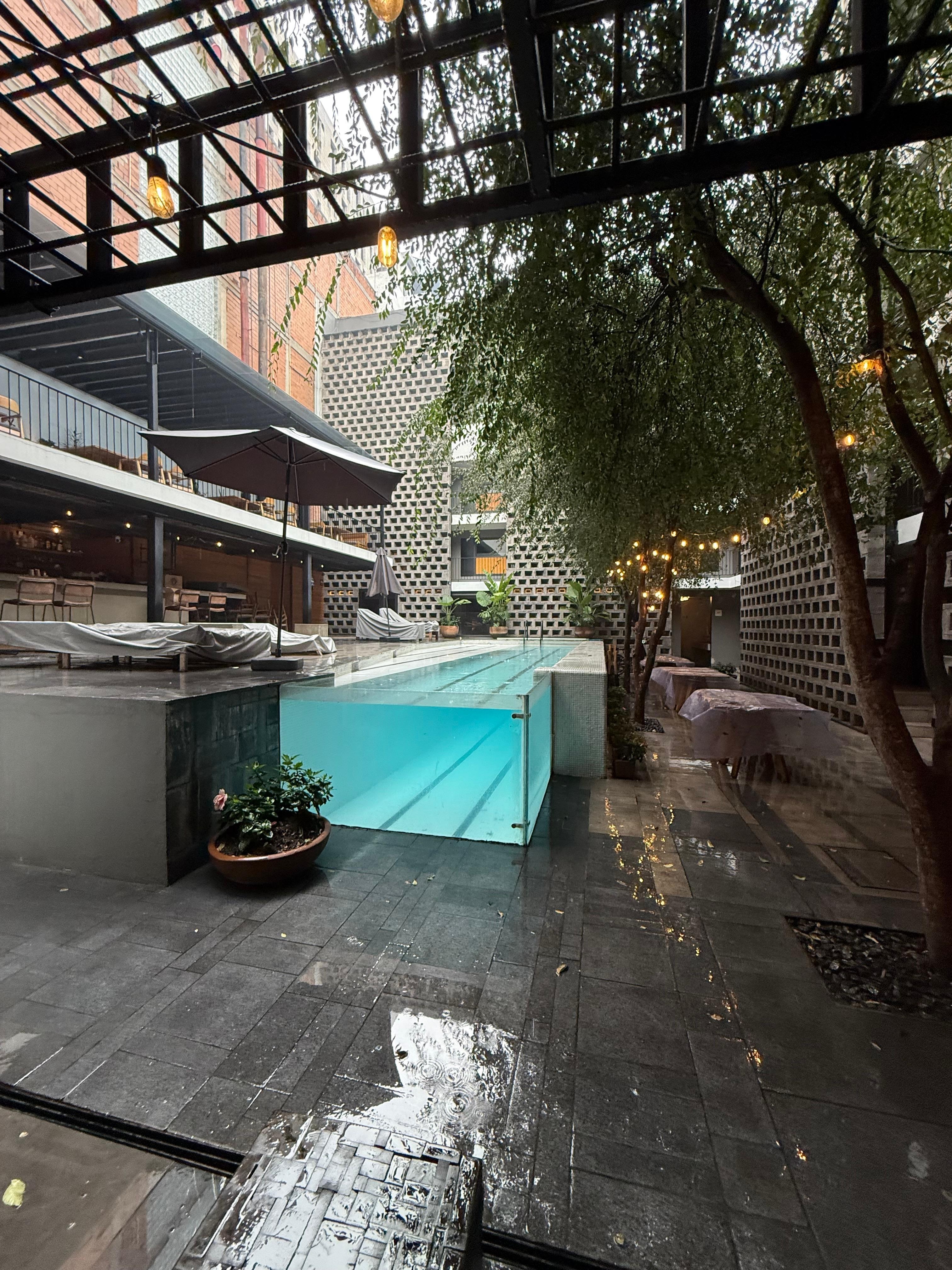 The lobby. We couldn’t swim bc of the rain but my daughter thought it was a very cool pool. 