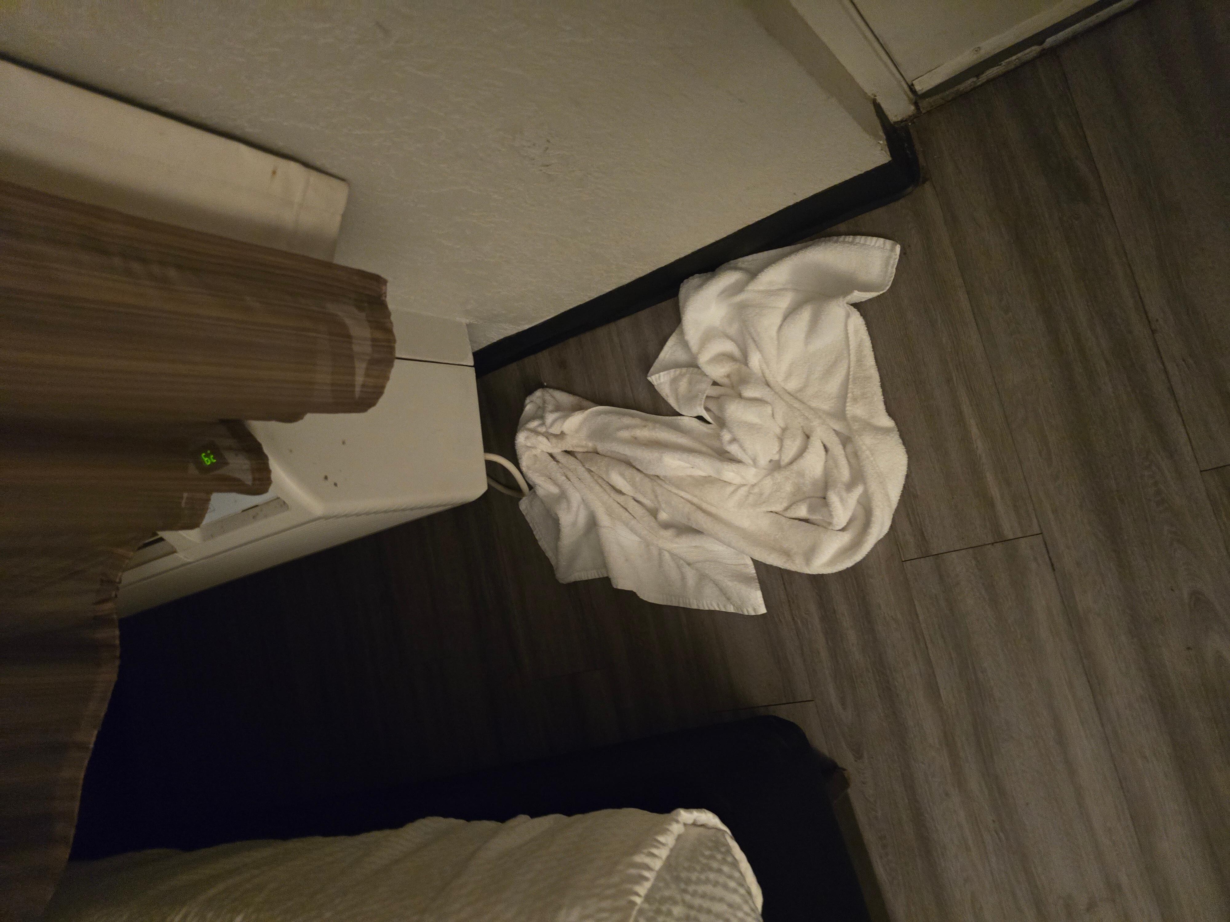 Wet towel and water on floor