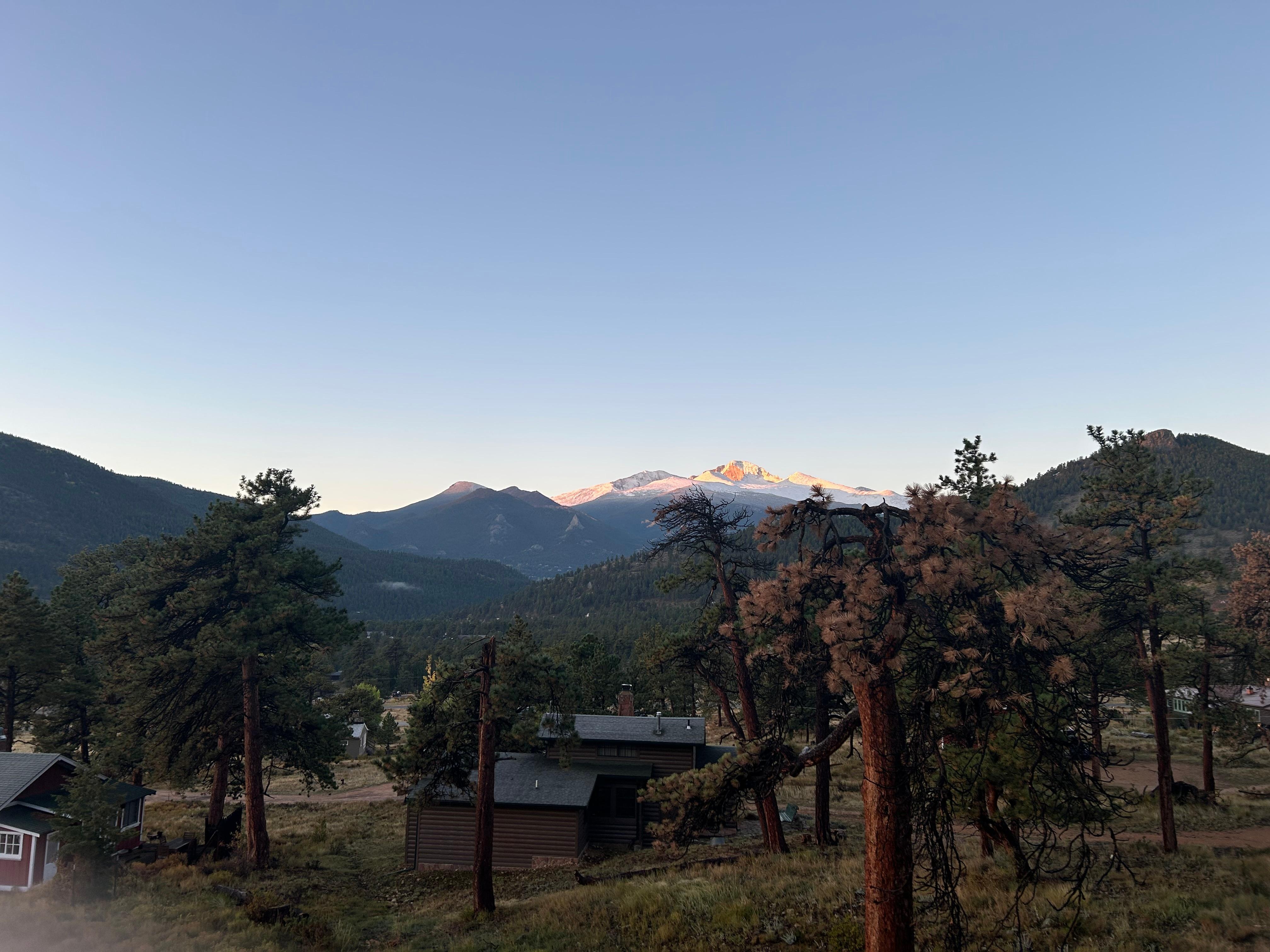 Looking out to Longs peak from the deck. Early morning after the snow fall.