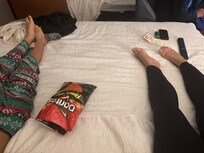 Two adults and a third child do not fit here . I am sleeping on the floor so everyone sleeps comfortably as the hotel does NOT offer a rolling bed as their website said.