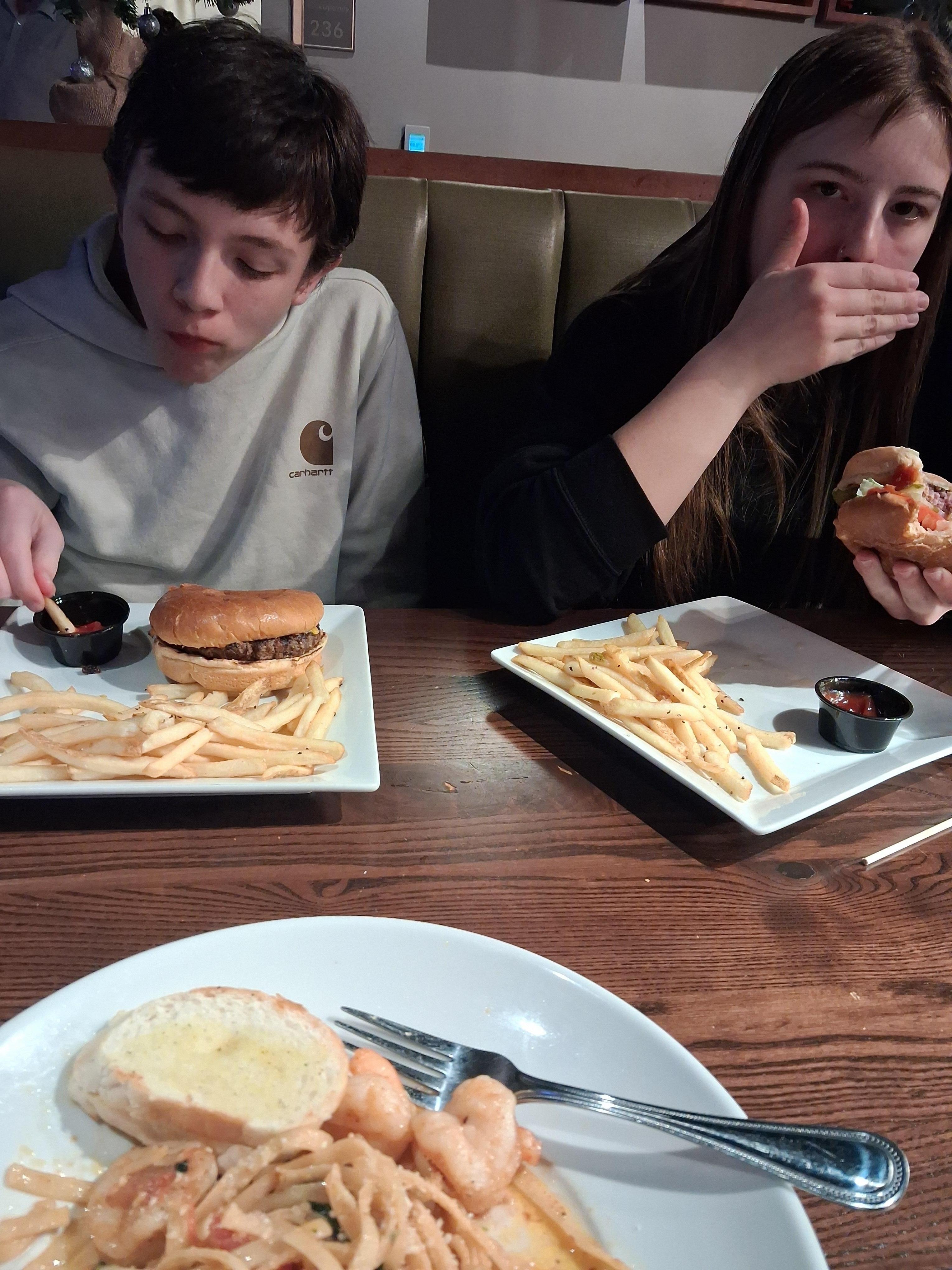 Houlihans burger and fries for the kids