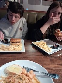 Houlihans burger and fries for the kids