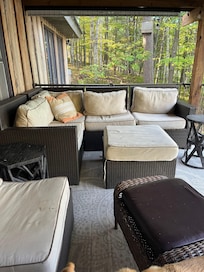 Very comfortable porch with grill steps from the kitchen - lake & woodland views are stunning!
