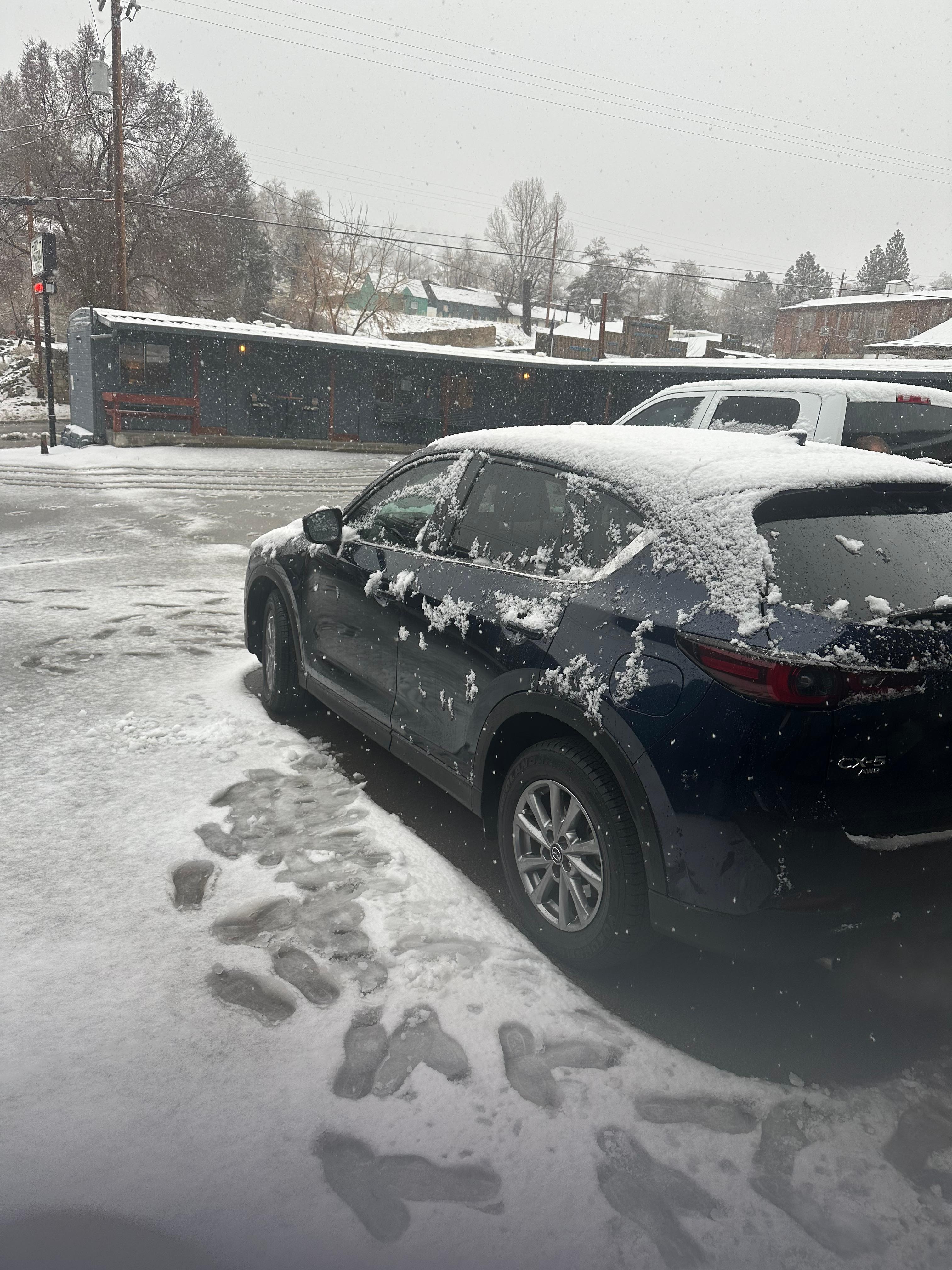 Snow.. motel driveway 