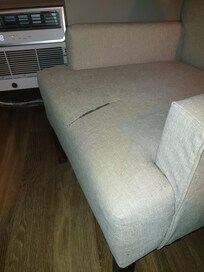 Prior guest failed to read the sign "Please don,t sit on couch with switch-blade in pocket"