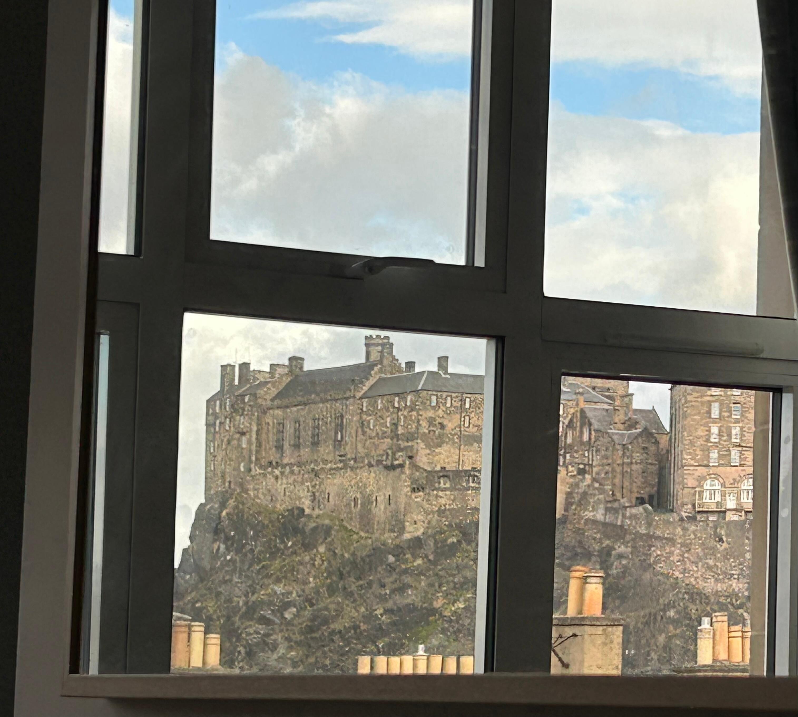 View of Castle through the mirror in the sitting room 
