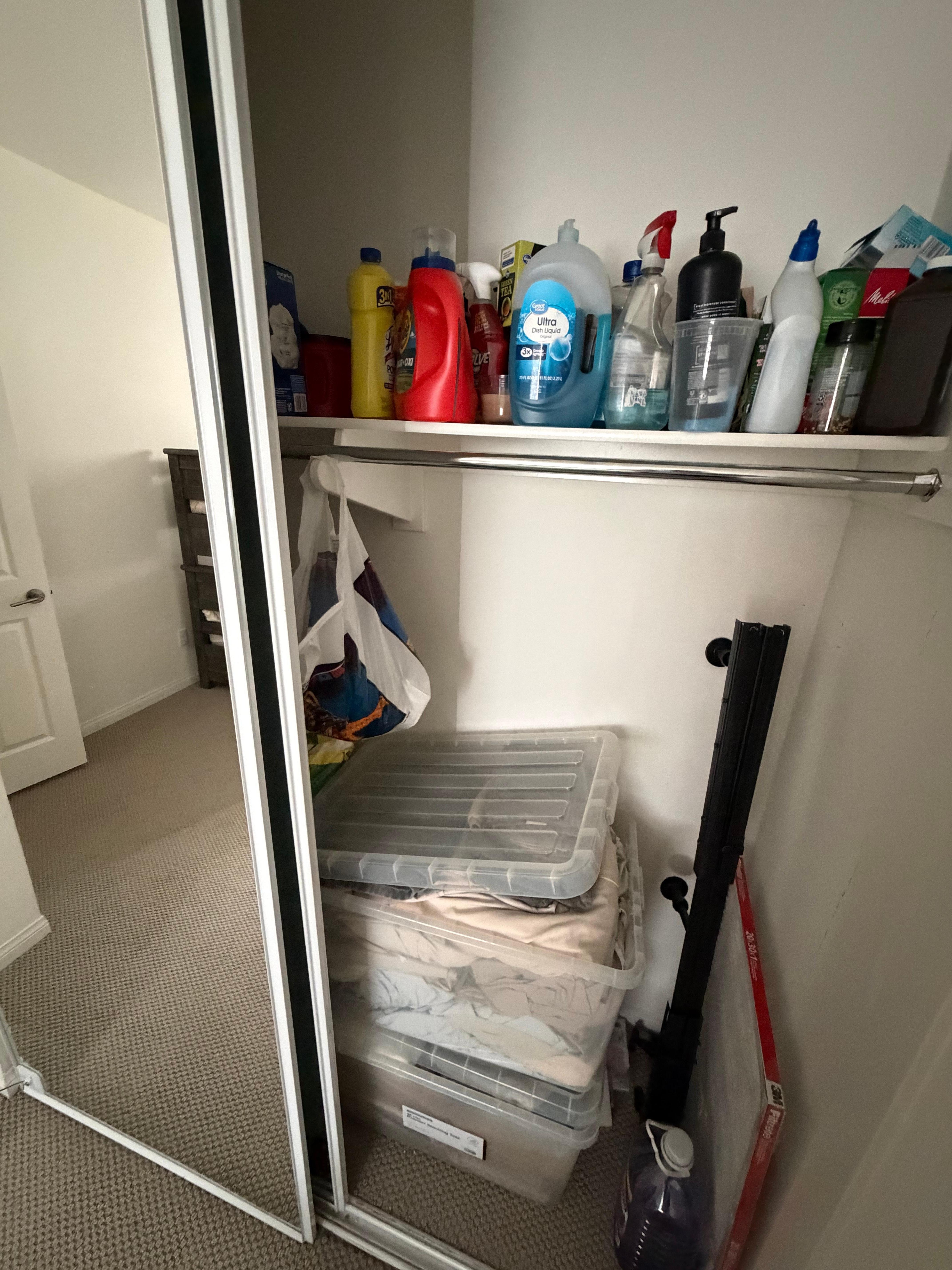 Cleaning supplies stored in kids room