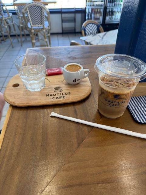 Amazing espresso & iced caramel macchiato at Nautilus (iced drink isn't full b/c I asked for 1 shot of espresso only haha)