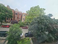 View from the living room window was beautiful with the tree-lined street