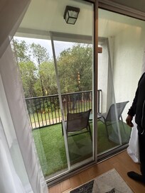 Screen was down, owner did say they would come fix but we just moved it and were unbothered.