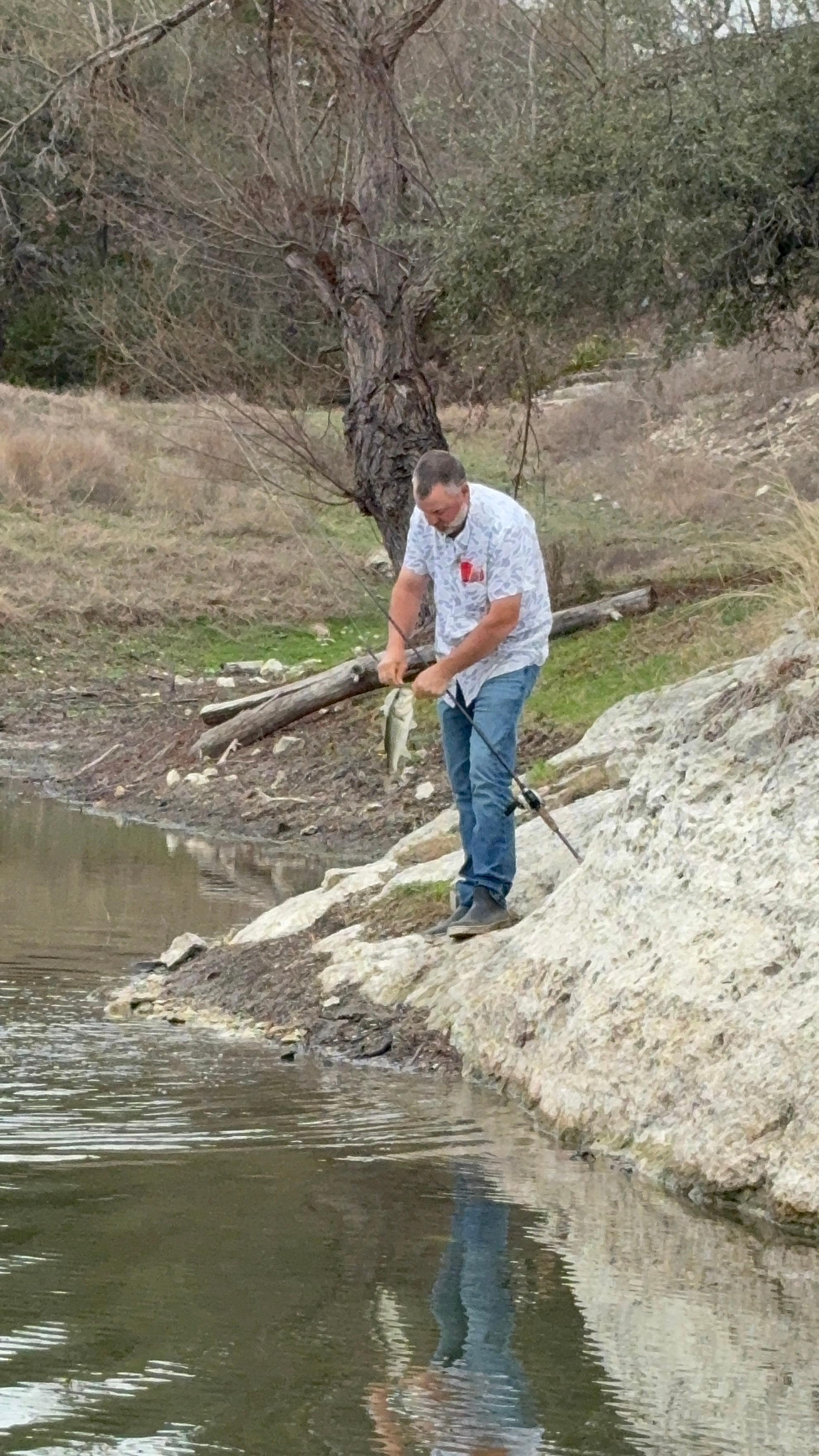 Pond is stocked with bass.  