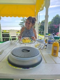 Breakfast on the porch with sis