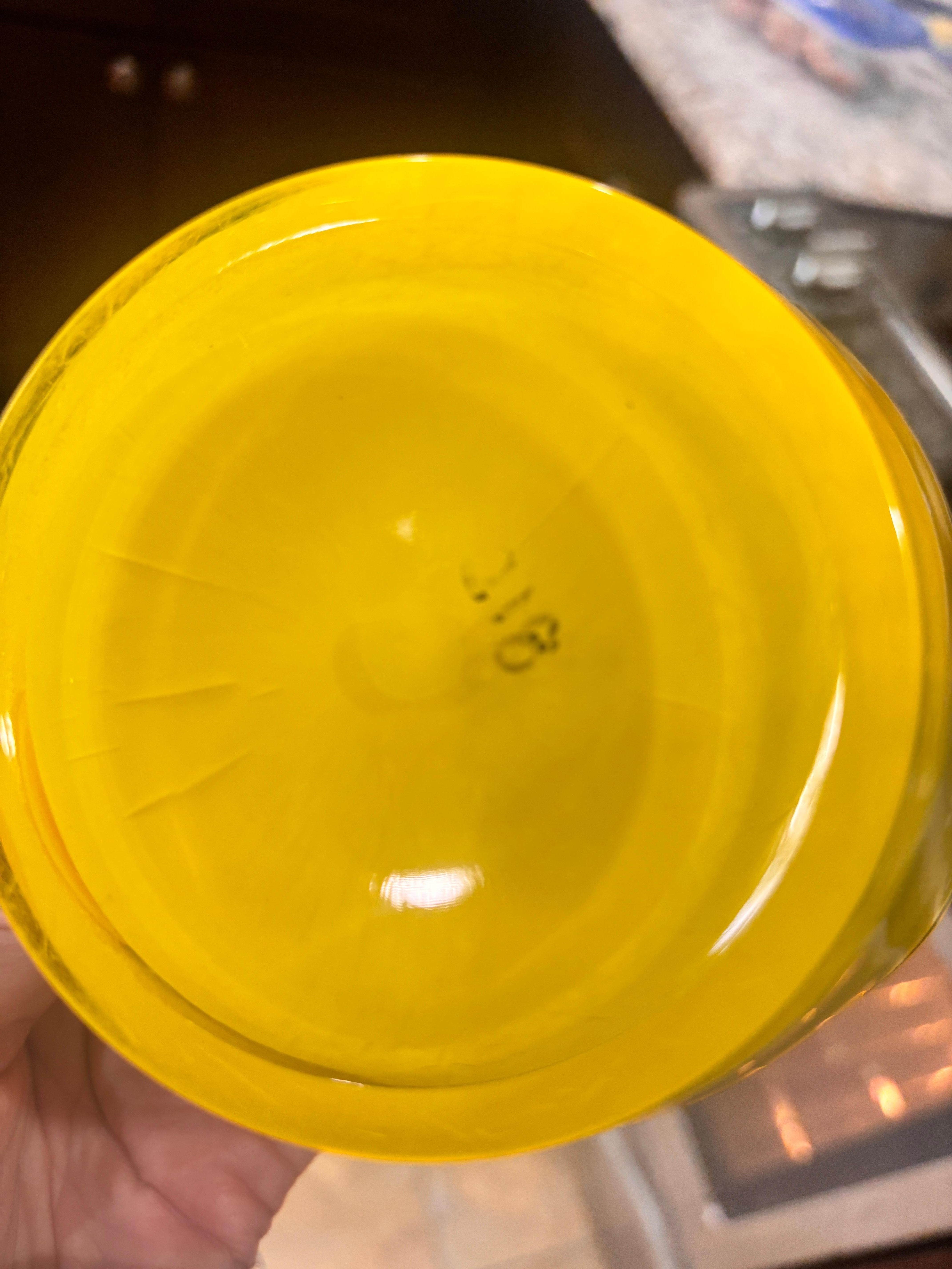 Dirty bowl provided with Goodwill thrift markings.