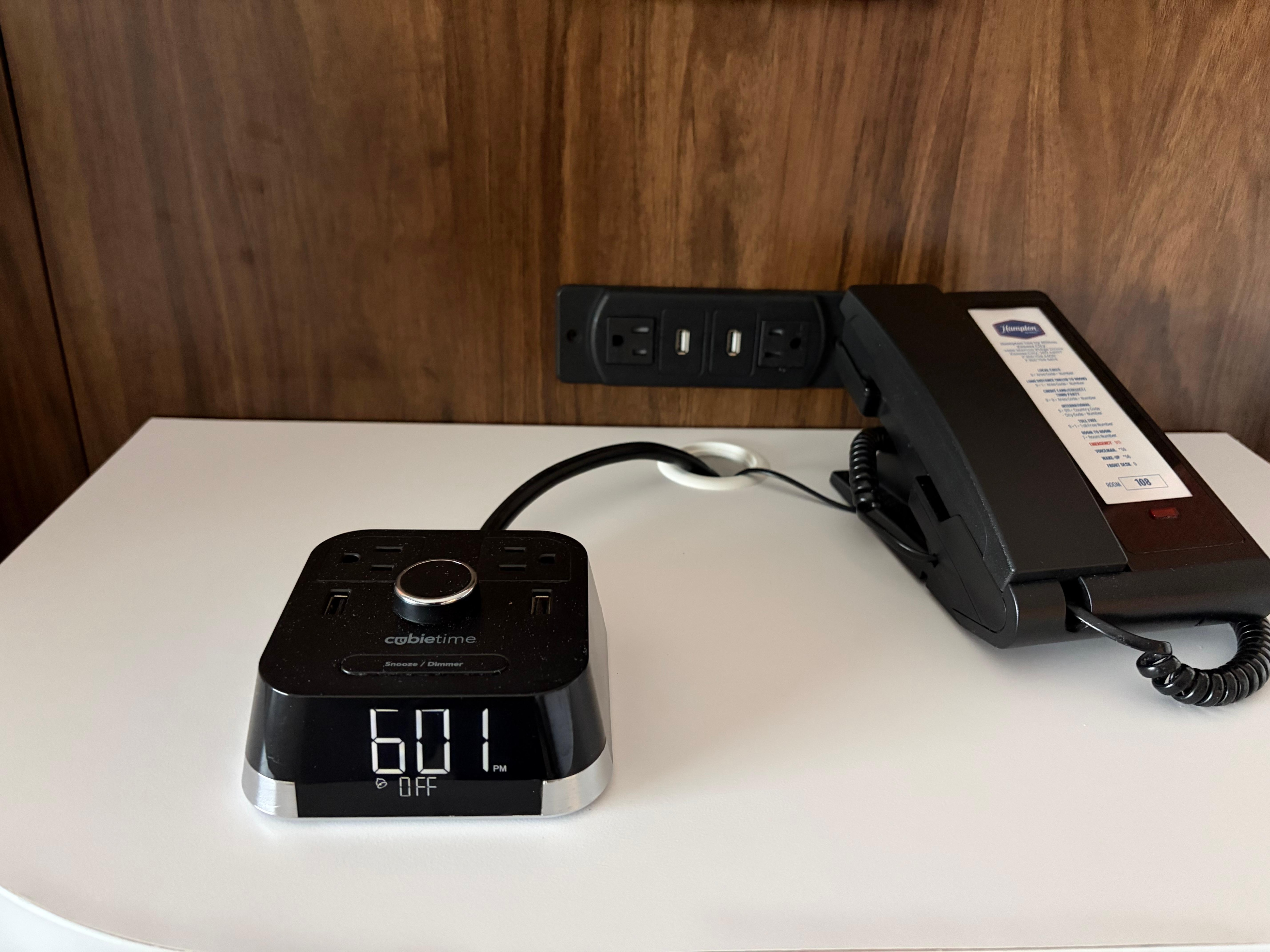 Lots of charging ports, an alarm clock.