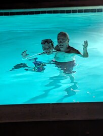 Enjoying the Saltwater Pool at night with the lights on