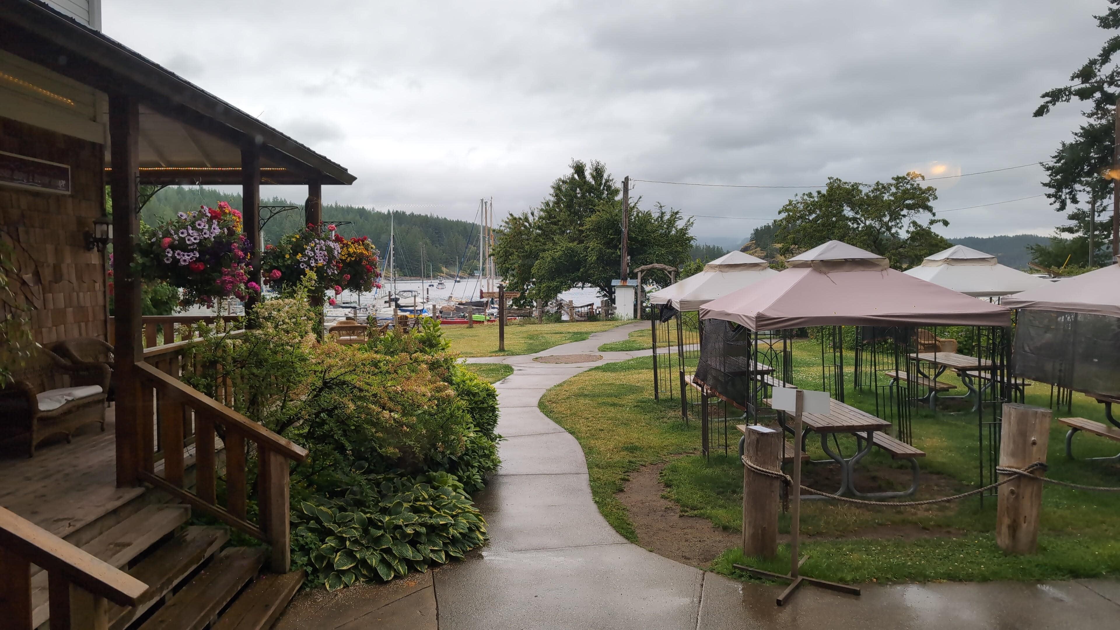 Grounds directly outside pub which is pet friendly (leashed) covered eating area.