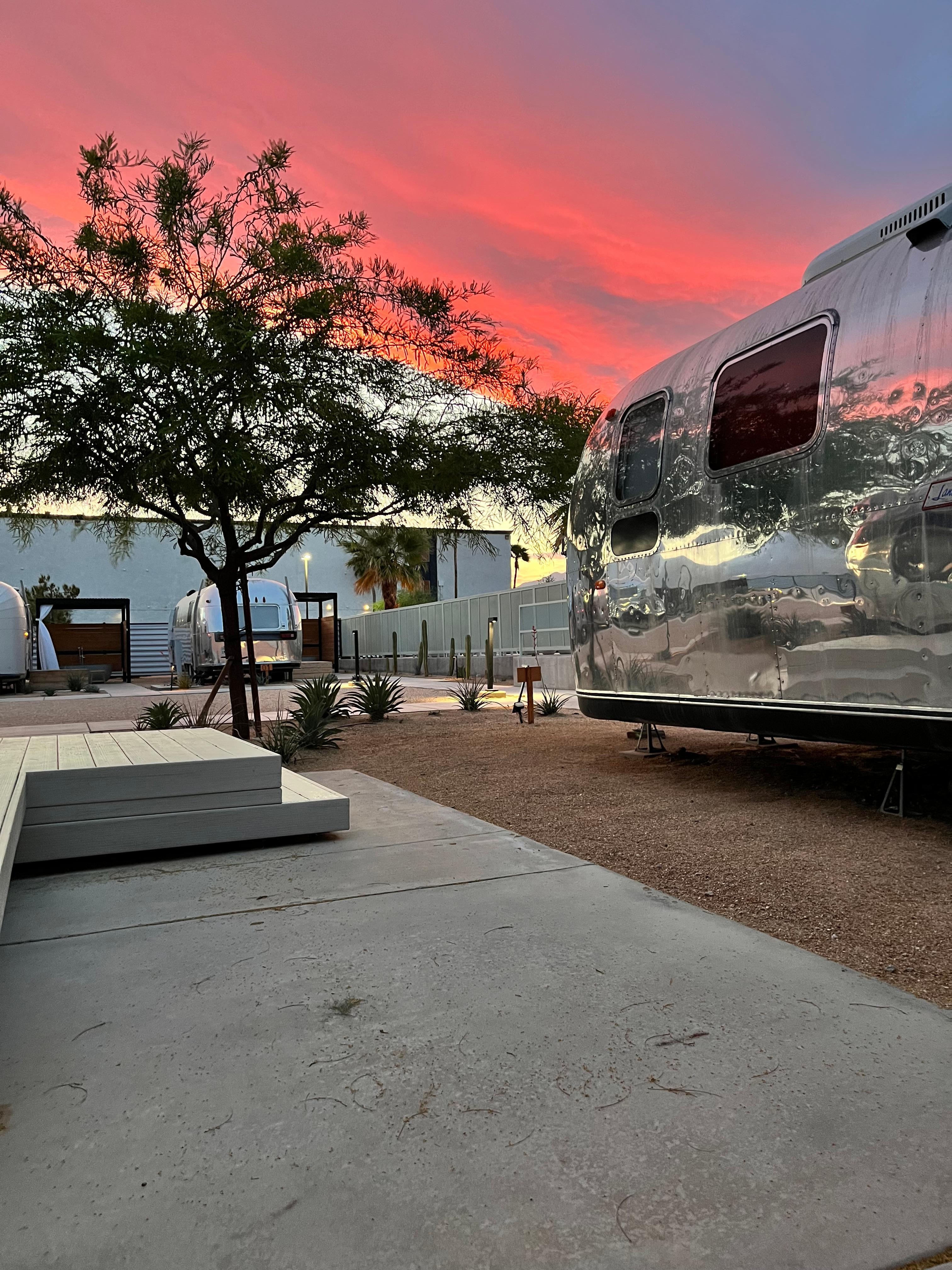 View from outside tub at sunset 