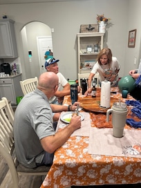 Dinner with family lots of seating .