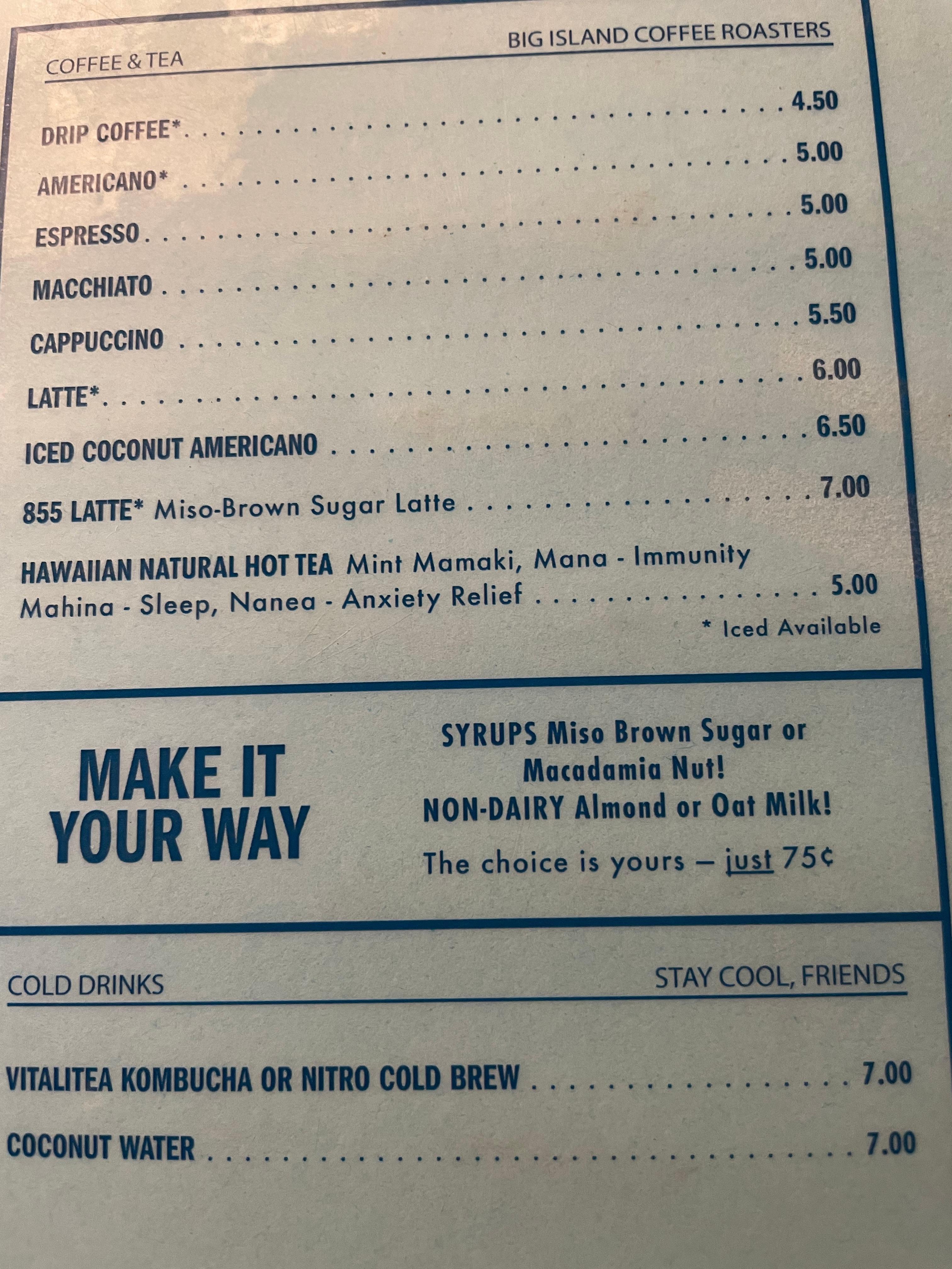 Breakfast menu