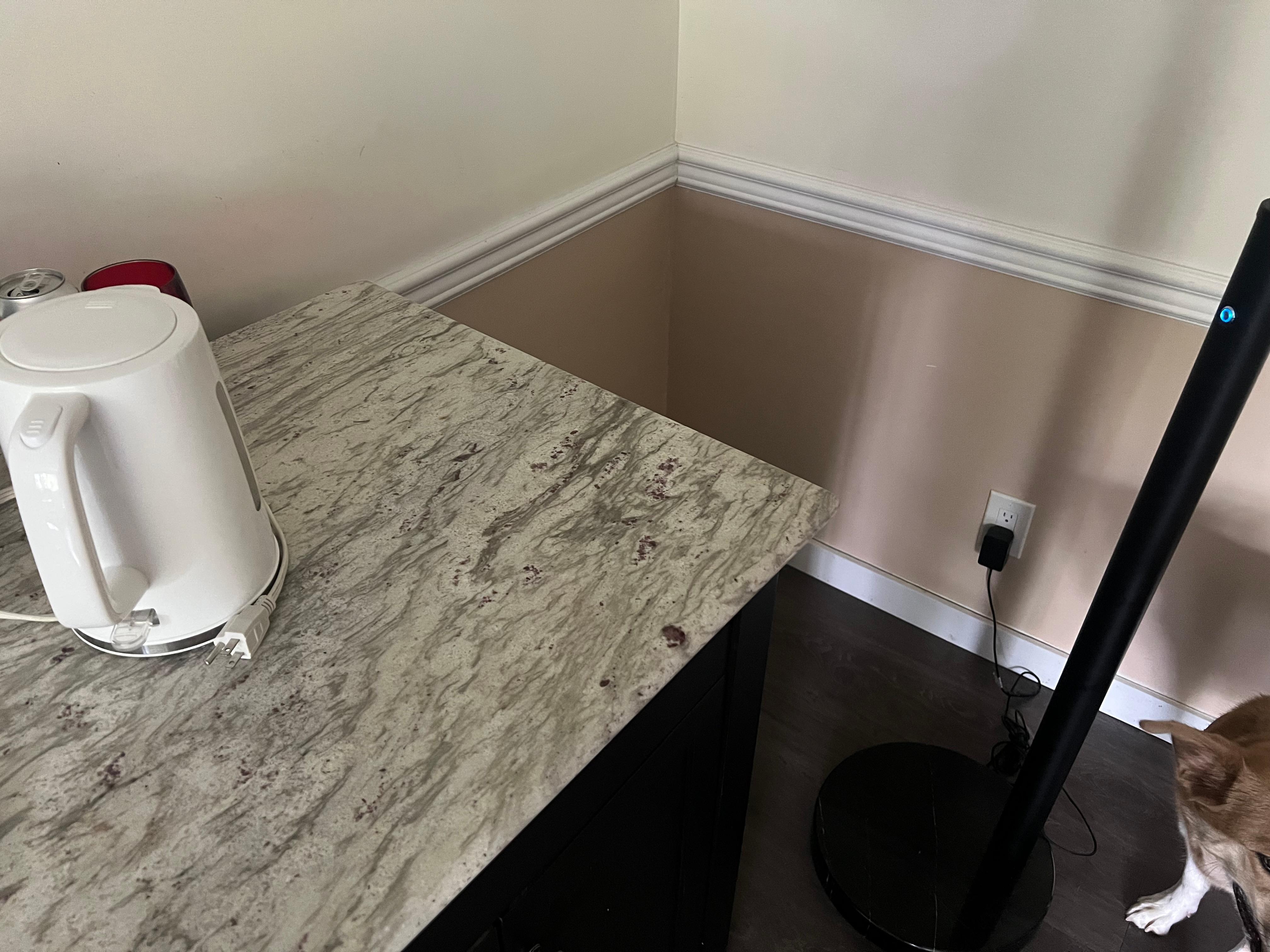 Kettle needed to be on The floor to reach the closest outlet. Had to unplug the lamp to use it too
