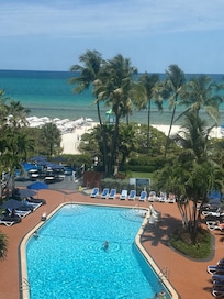 View from room 7th floor, overlooking pool and ocean