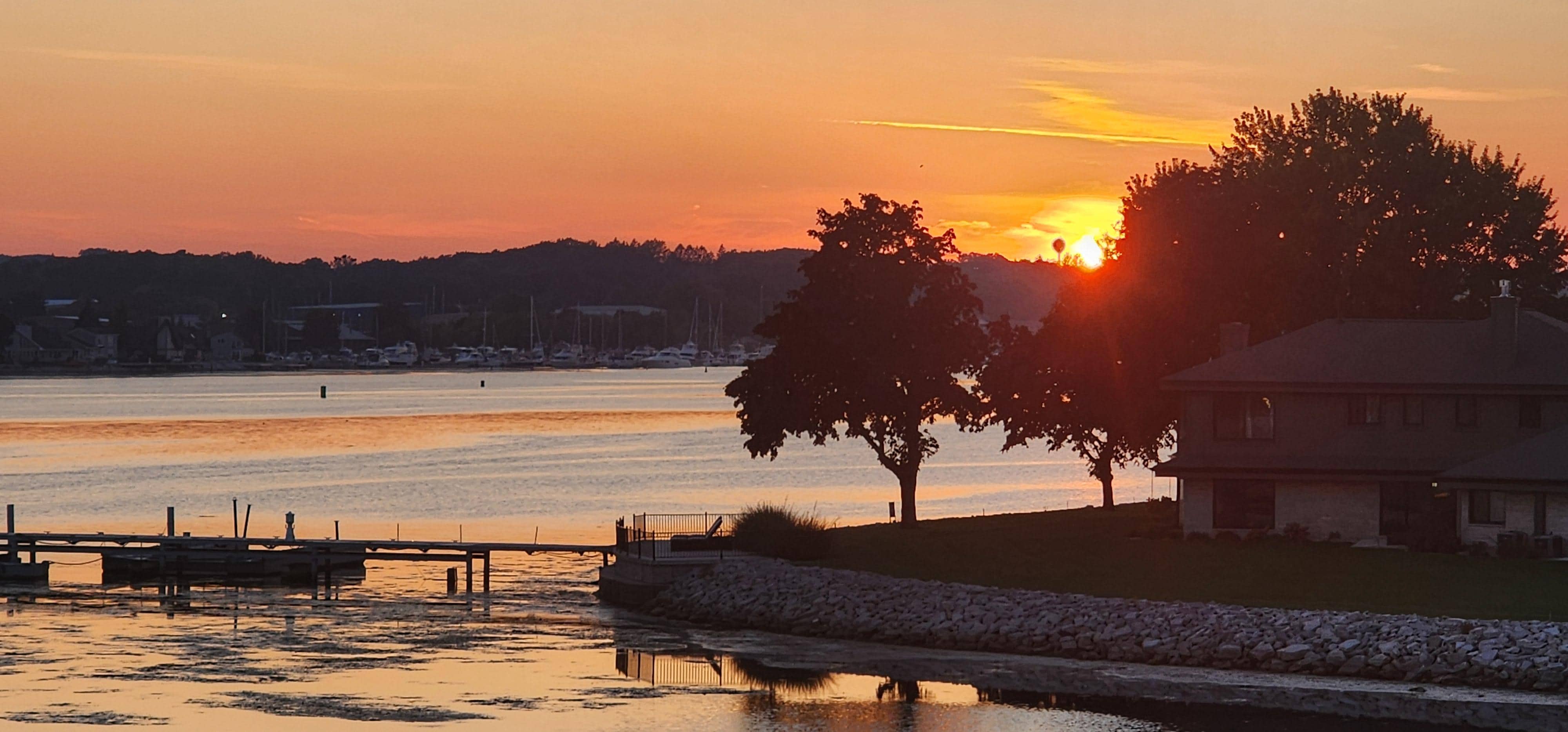 Sunset over the bay from our balcony. 