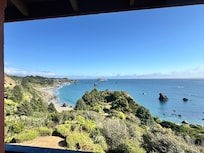 Off the balcony.