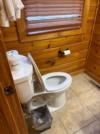 This is the bathroom downstairs all you had was a toilet a small sink and a shower. Shower was very nice