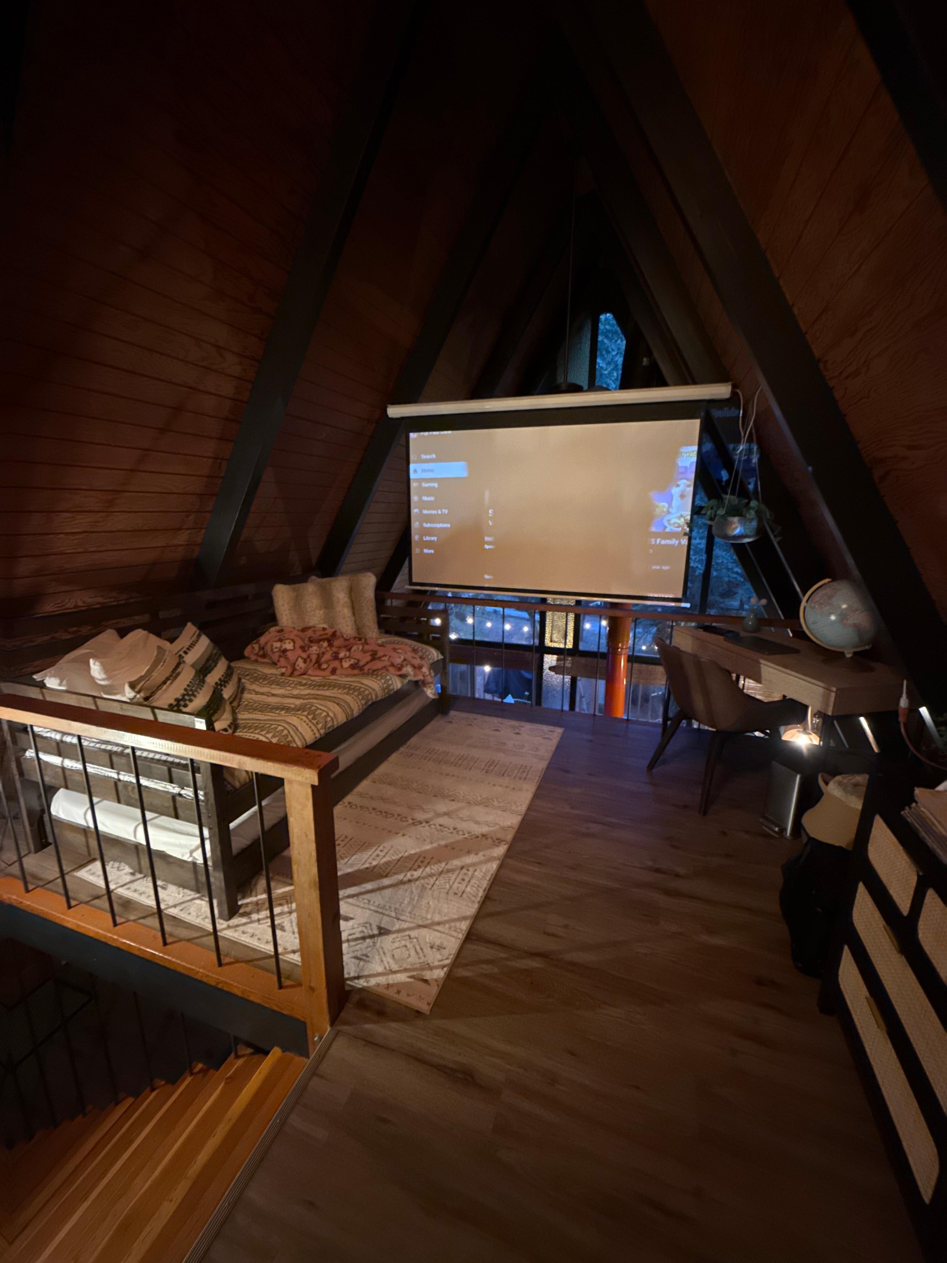 Upstairs loft with projector 