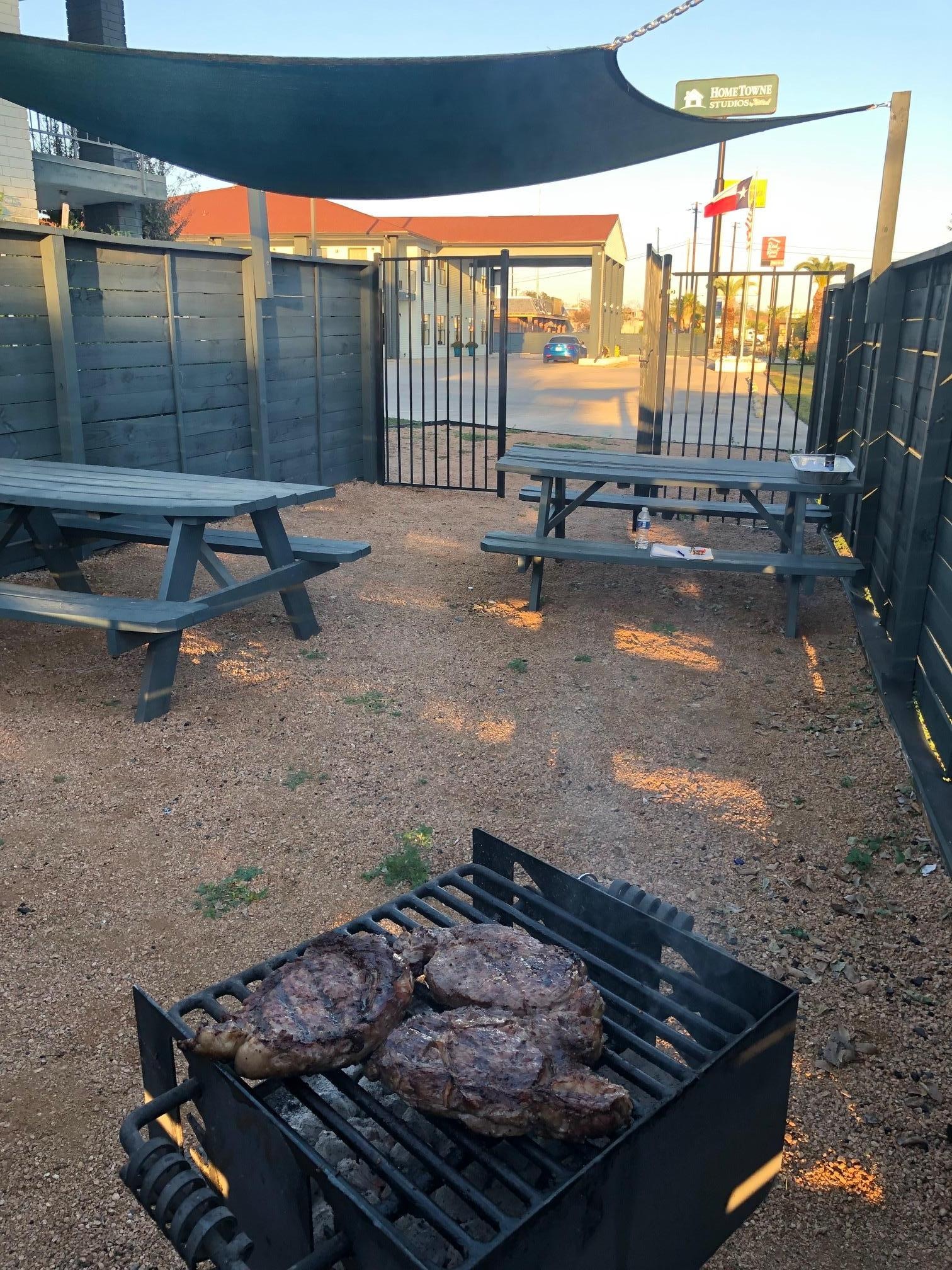 Enjoying the Amenities at the HomeTowne Studios in San Antonio, Texas.