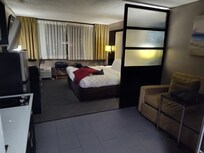 Looking in from the doorway.