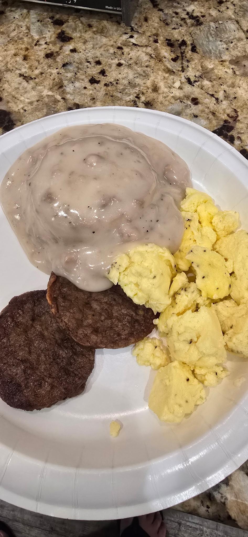 My breakfast, the eggs, sausage and biscuits were delicious