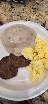 My breakfast, the eggs, sausage and biscuits were delicious