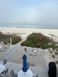 The patio and beach