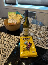 Wine, snacks and Easter candy were a really nice touch